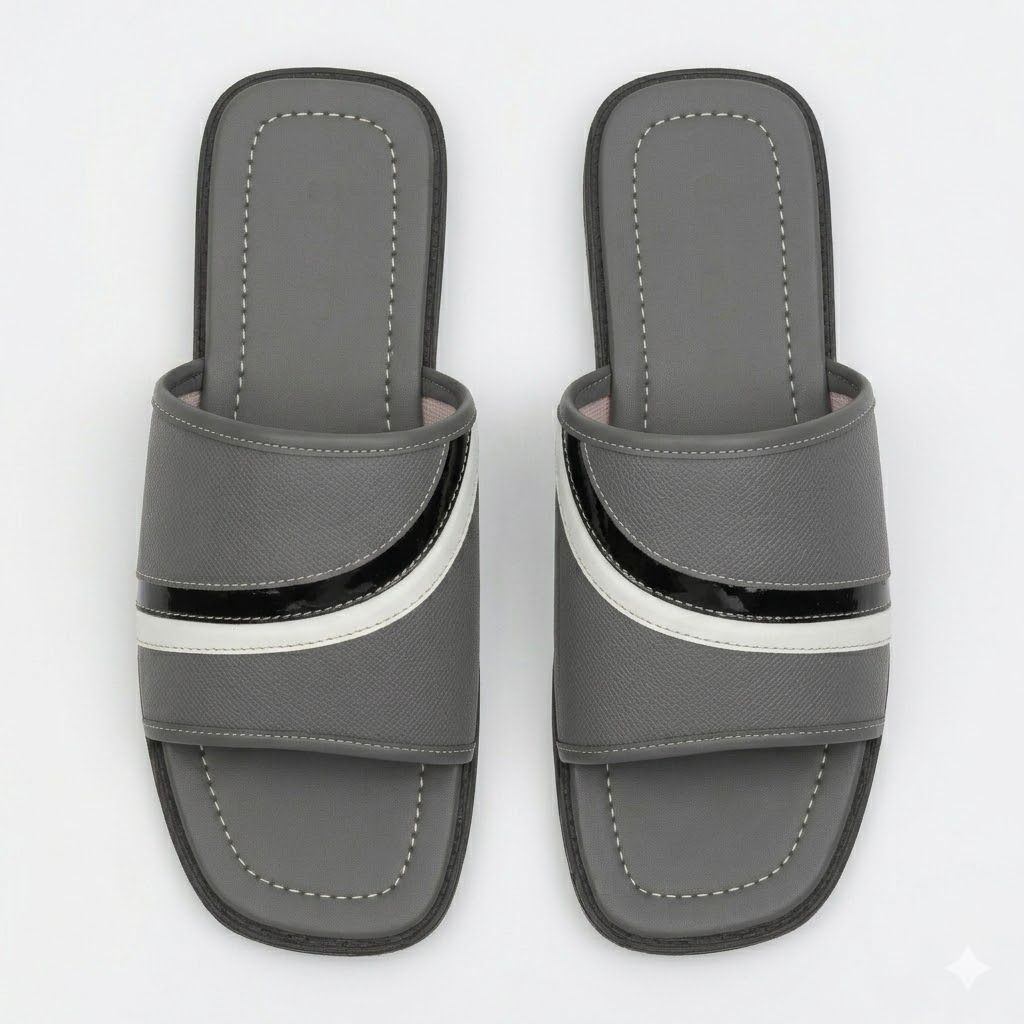 Mens Grey Open Toe Comfort Slide Sandals